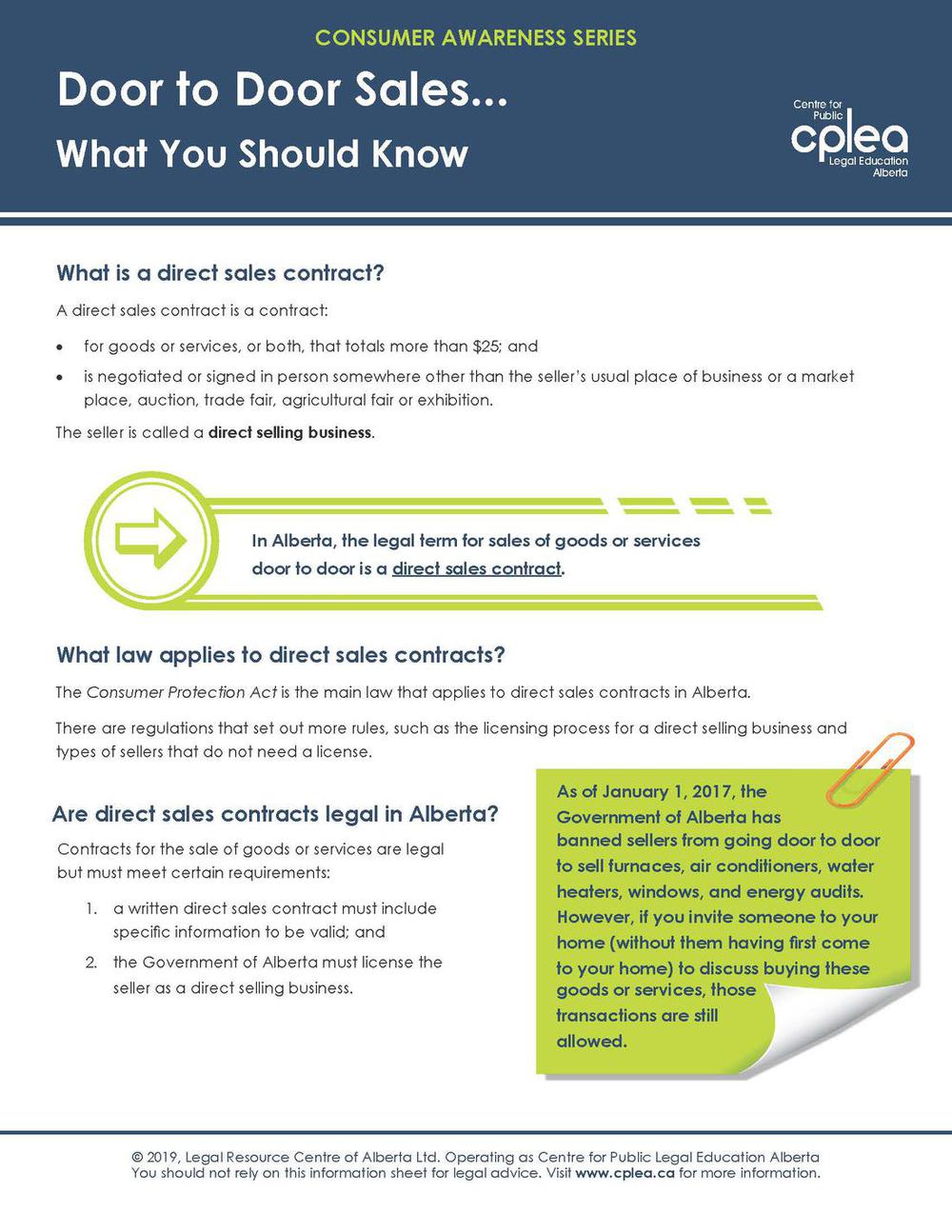 Door to Door Sales CPLEA.CA