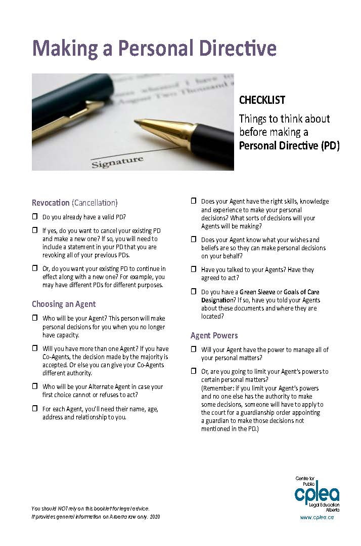 Making a Personal Directive Checklist CPLEA.CA