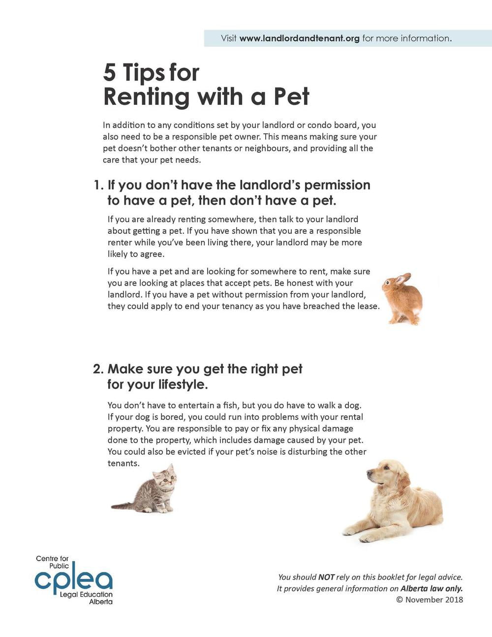 Renting With A Pet Tip Sheet CPLEA.CA